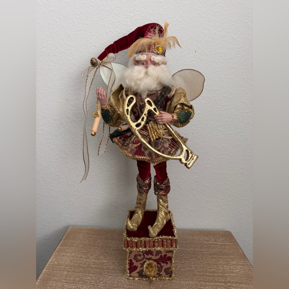 Mark Roberts Christmas Fairy Harp Player Stocking Holder 21” Musician Red Gold